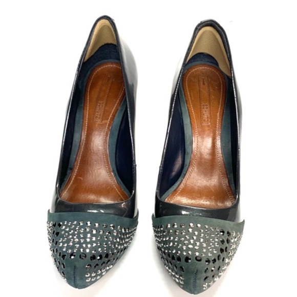 SCHUTZ Smoky Pewter Suede Studded Platform Pumps, 37/6 - Picture 3 of 8